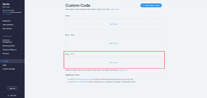 Screenshot of custom code 