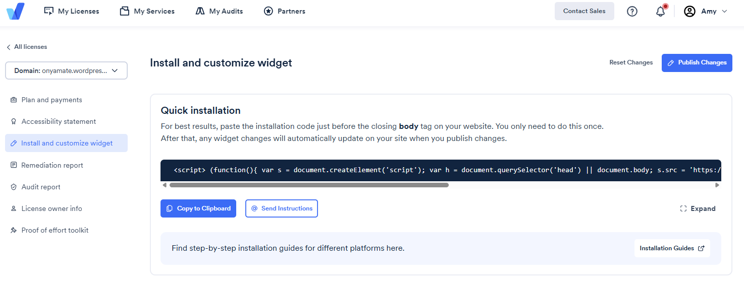 Screenshot of publish changes