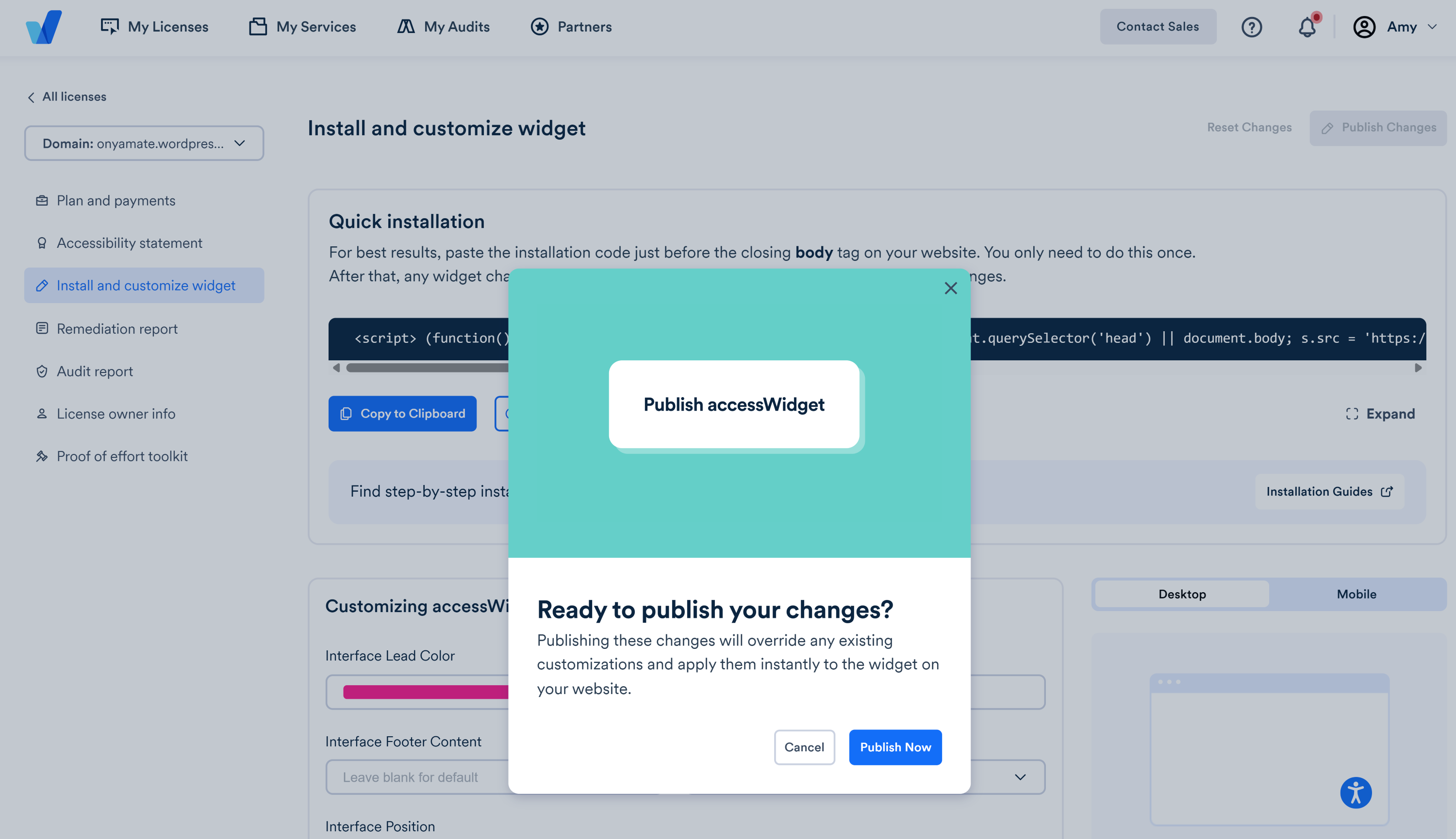 Screenshot of publish now