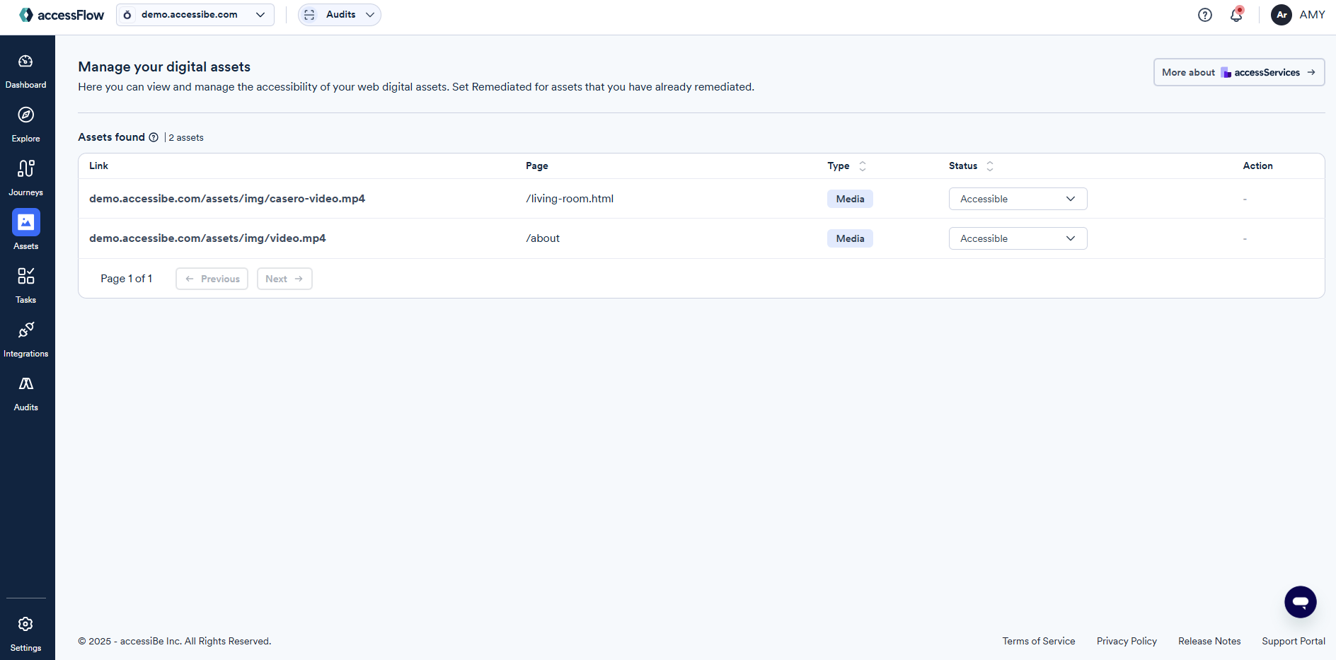 Screenshot of asset page