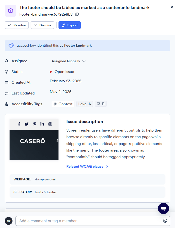 Screenshot of export issue