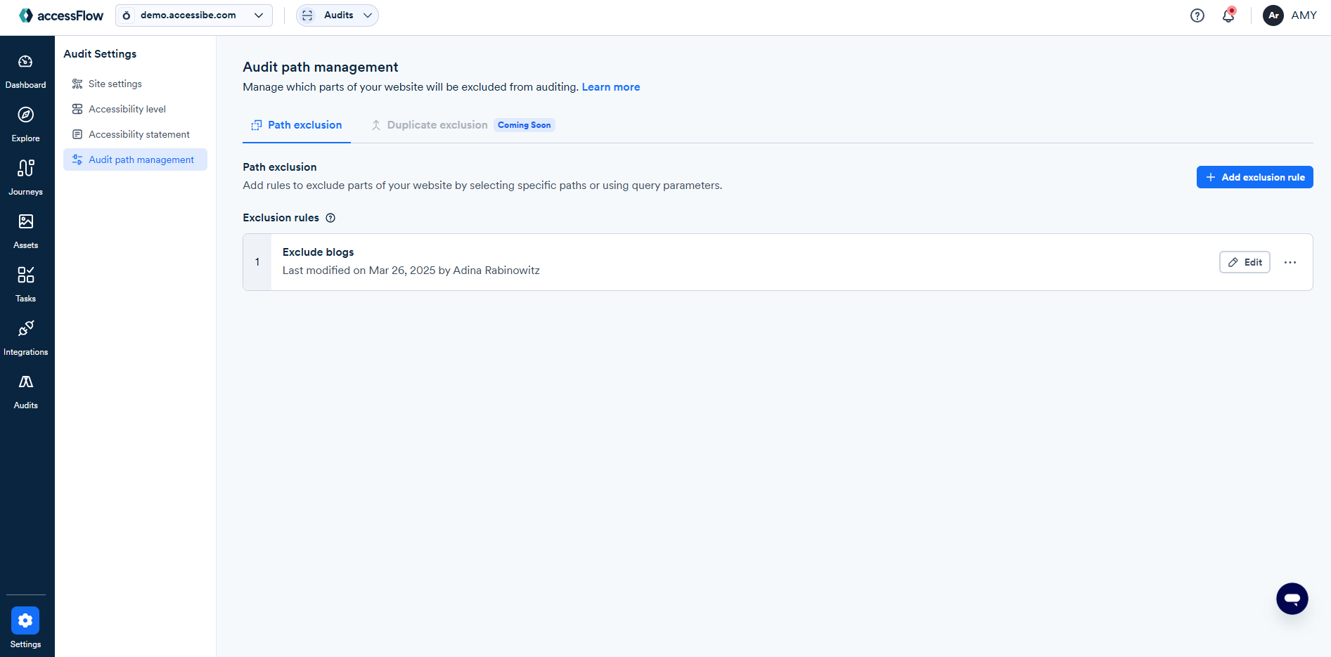 Screenshot of audit path management